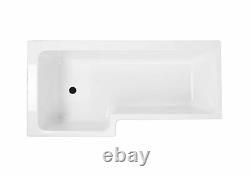 Complete L Shape Left Hand 170cm Shower Bath Waste & FREE Light Elm Front Panel