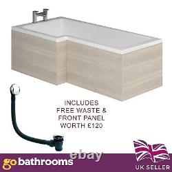 Complete L Shape Right Hand 170cm Shower Bath Waste & FREE Light Elm Front Panel