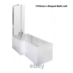 Complete L Shaped Bathroom Suite 600 Vanity unit Shower Screen Bath Panel Tap