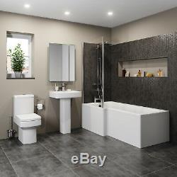 Complete L Shaped Bathroom Suite Close Coupled Toilet Basin LH Bath Screen Taps