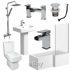 Complete L Shaped Bathroom Suite Close Coupled Toilet Basin RH Bath Screen Taps