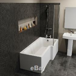Complete L Shaped Bathroom Suite Close Coupled Toilet Basin RH Bath Screen Taps