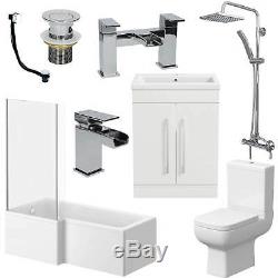 Complete L Shaped Bathroom Suite Close Coupled Toilet Vanity Unit Bath Taps Set