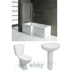 Complete L Shaped Bathroom Suite Full Right Left Toilet Basin Shower Screen Bath