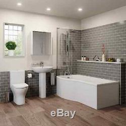 Complete P Shaped Bathroom Suite Toilet Basin Shower Screen Bath Panel Taps Set