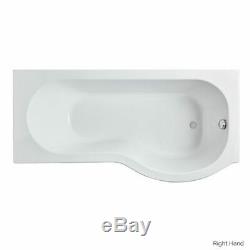 Complete P Shaped Bathroom Suite Toilet Basin Shower Screen Bath Panel Taps Set