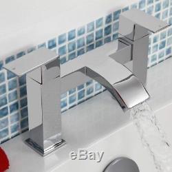 Complete P Shaped LH Bathroom Suite Toilet Basin Panel Screen Shower Taps Set