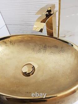 Complete SET Ceramic Countertop hand basin wash Oval shape Golden Hand Carved