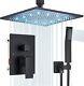 Complete Shower System Ceiling Mount LED 12 Black Rainfall Shower Head Combo