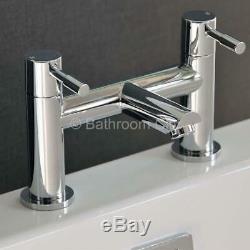 Complete bathroom L shaped bath LH toilet sink vanity unit tap white brown suite