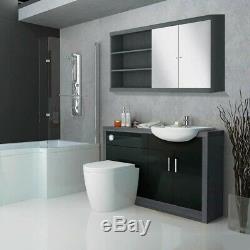Complete bathroom suite L shaped bath RH toilet sink vanity unit tap drift black