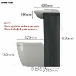Complete bathroom suite L shaped bath RH toilet sink vanity unit tap drift grey