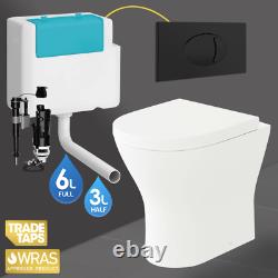 D Shape Back to Wall Toilet WC Seat & Concealed Cistern Dual Flush Black Plate