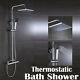 Exposed Chrome Bathroom Mixer Shower Square Thermostatic Twin Head Valve Bar Set
