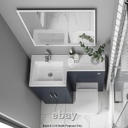 Gloss Grey Complete L Shape Bathroom Furniture Vanity Unit Basin Toilet WC Suite
