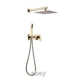 IHOMEadore 1-Spray Square Wall Bar Shower Kit with Hand Shower, Brushed Golden