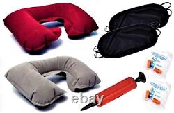 IVALLEY 2PCS U-SHAPE INFLATABLE TRAVEL NECK PILLOW Grey + Red complete with 2 3D