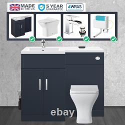 Indigo Blue Complete L Shape Bathroom Furniture Vanity Unit Basin Toilet Suite