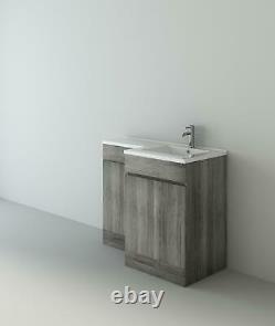 L Shape Vanity Unit with Toilet Basin Bathroom Complete Set RH Avola Grey 1100mm