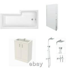 L Shaped Bath LH, Complete Bathroom, 500mm Vanity, Shower & Screen