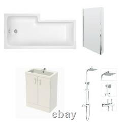 L Shaped Bath RH, Complete Bathroom, 600mm Vanity, Shower & Screen