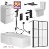 L Shaped Bathroom Suite 1700 Bath 60 Vanity Unit Rimless Toilet WC Taps & Shower