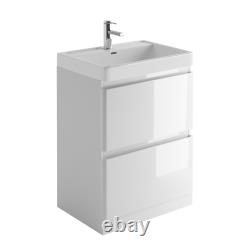 L Shaped Bathroom Suite 1700 Bath 60 Vanity Unit Rimless Toilet WC Taps & Shower
