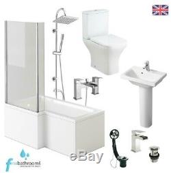 L Shaped Complete Bathroom Suite Shower Toilet Vanity Unit Basin Bath Taps Set