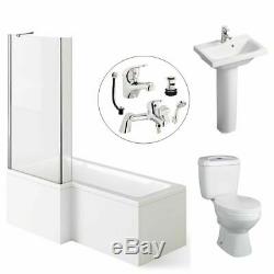 L Shaped Left Hand Complete Bathroom Suite Toilet Vanity Unit Basin Bath Tap Set