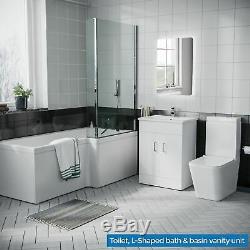 LH L Shaped Shower Bath Toilet Vanity Unit Complete Bathroom Suite Senore