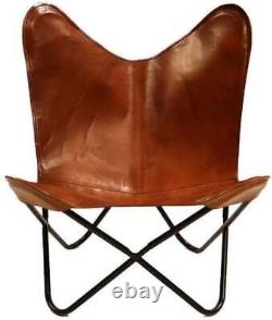 Leather Butterfly Chair Relax Arm Handmade Vintage Brown Chair Replacement Cover