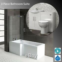 Left Hand L Shaped Complete Bathroom Suite Toilet Vanity Unit Basin Bath Set
