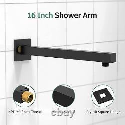 Matte Black Shower Faucet Set with Valve, 8 Inch Square Shower Head and Handle S