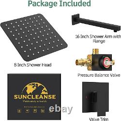 Matte Black Shower Faucet Set with Valve, 8 Inch Square Shower Head and Handle S