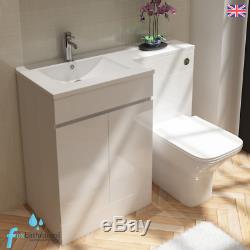 Modern Bathroom Suite L Shape 1700mm Bath Vanity Unit Basin Sink WC Toilet Taps