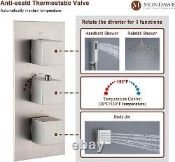 Mondawe 12'' Thermostatic Shower System 6 Body Jets Brushed Nickel? MD6865-BN