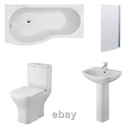 Nuie Ava Complete Bathroom Suite with B-Shaped Shower Bath 1700mm Left Handed