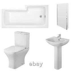 Nuie Ava Complete Bathroom Suite with L-Shaped Shower Bath 1700mm Left Handed