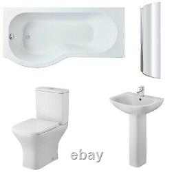 Nuie Ava Complete Bathroom Suite with P-Shaped Shower Bath 1700mm Left Handed
