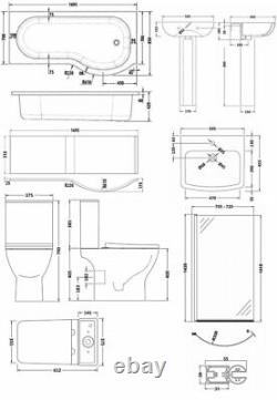 Nuie Ava Complete Bathroom Suite with P-Shaped Shower Bath 1700mm Right Handed