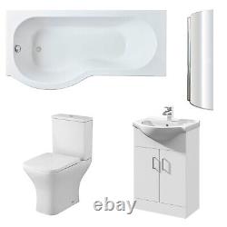 Nuie Ava Complete Furniture Suite Vanity Unit and P-Shaped Shower Bath 1700mm LH