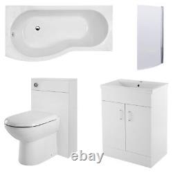 Nuie Eden Complete Furniture Bathroom Suite B-Shaped Shower Bath 1700mm LH