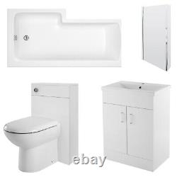 Nuie Eden Complete Furniture Bathroom Suite L-Shaped Shower Bath 1700mm RH
