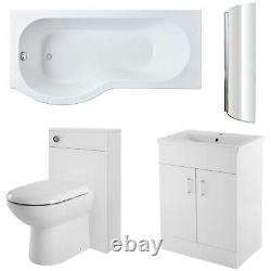 Nuie Eden Complete Furniture Bathroom Suite P-Shaped Shower Bath 1700mm LH