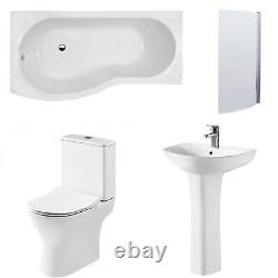 Nuie Freya Complete Bathroom Suite B-Shaped Shower Bath 1700mm LH