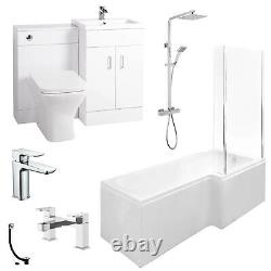 Nuie L-Shaped Complete Bathroom Suite Bath Toilet Sink Tap & Waste Modern Suite