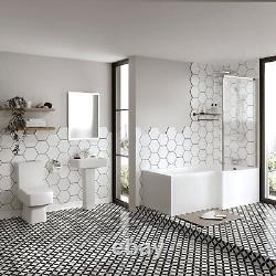 Nuie L-Shaped Complete Bathroom Suite Toilet Sink Tap & Waste Modern Bathroom