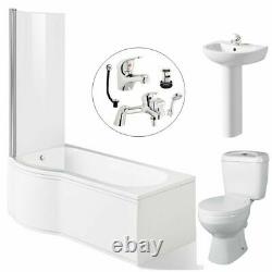 P Shape Left Hand Complete Bathroom Suite Toilet Vanity Unit Basin Bath Tap Set