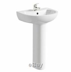 P Shape Left Hand Complete Bathroom Suite Toilet Vanity Unit Basin Bath Tap Set