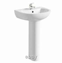 P Shape Right Hand Complete Bathroom Suite Toilet Vanity Unit Basin Bath Tap Set
